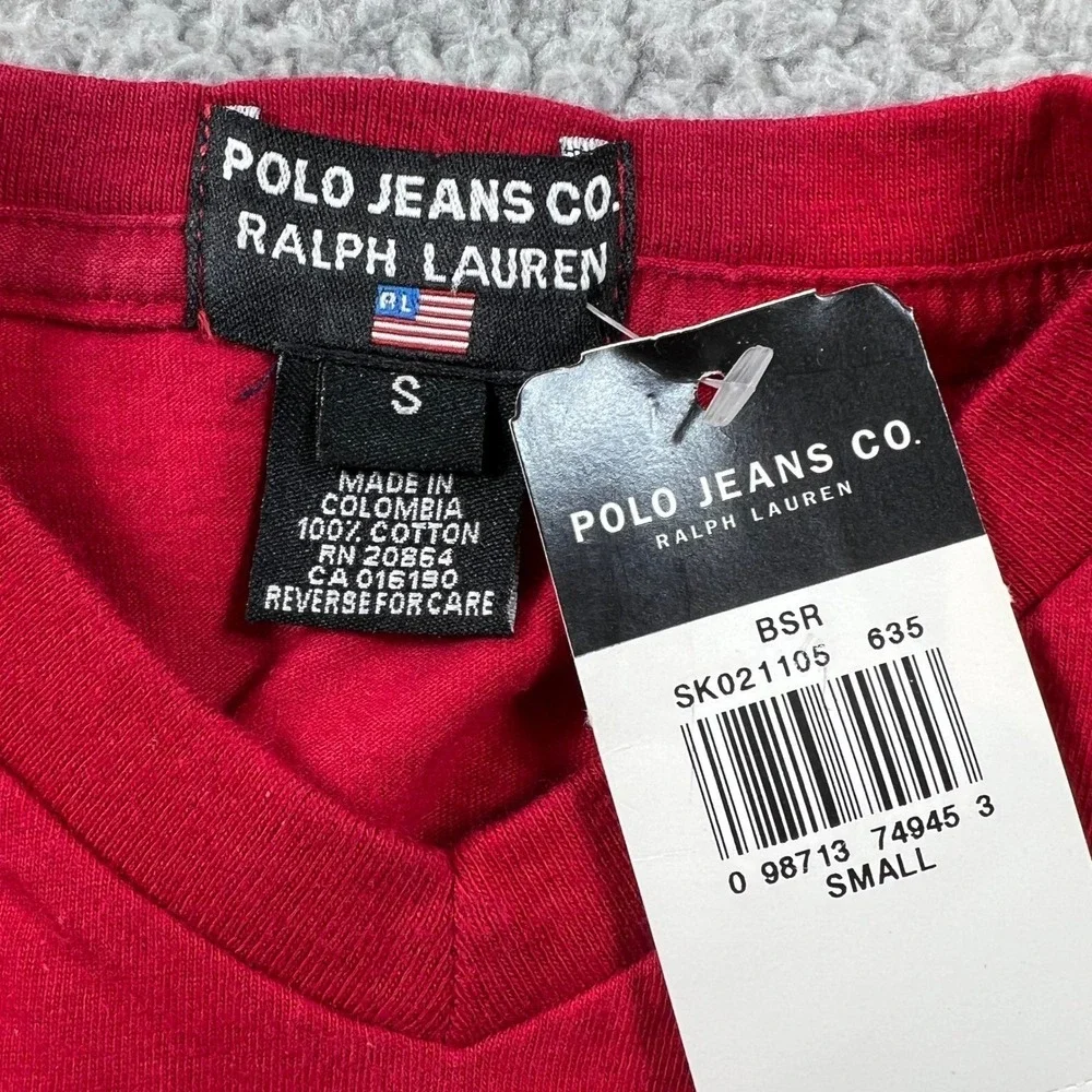 Polo Jeans‎ Co Ralph Lauren Kids Red V-Neck T-Shirt US Size S VTG NWT